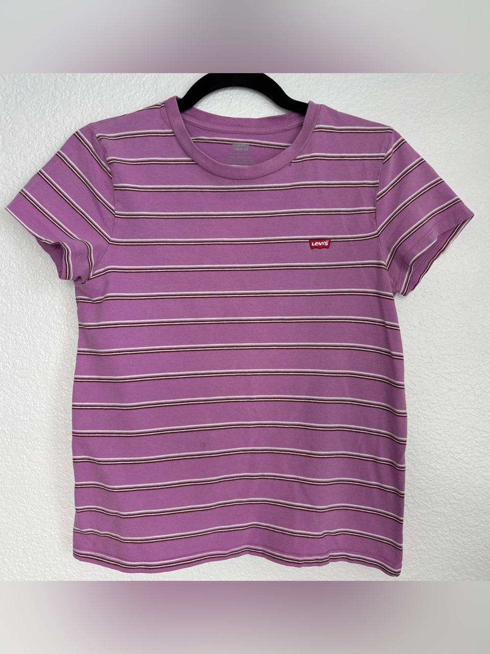 Levi’s Purple Striped Baby Tee Red Tab Short Sleeve Cotton T-Shirt Size Small